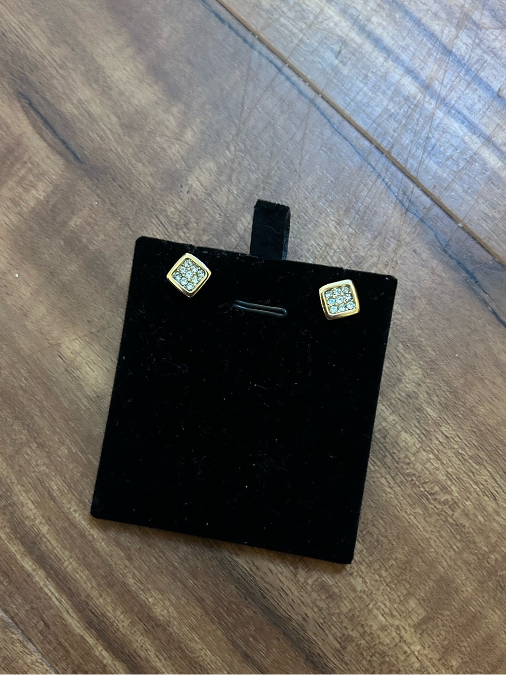 Christian Dior Vintage VTG 80s 90s Gold Tone Crystal Square Earrings Studs